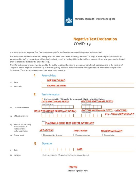 Negative test declaration WZÓR