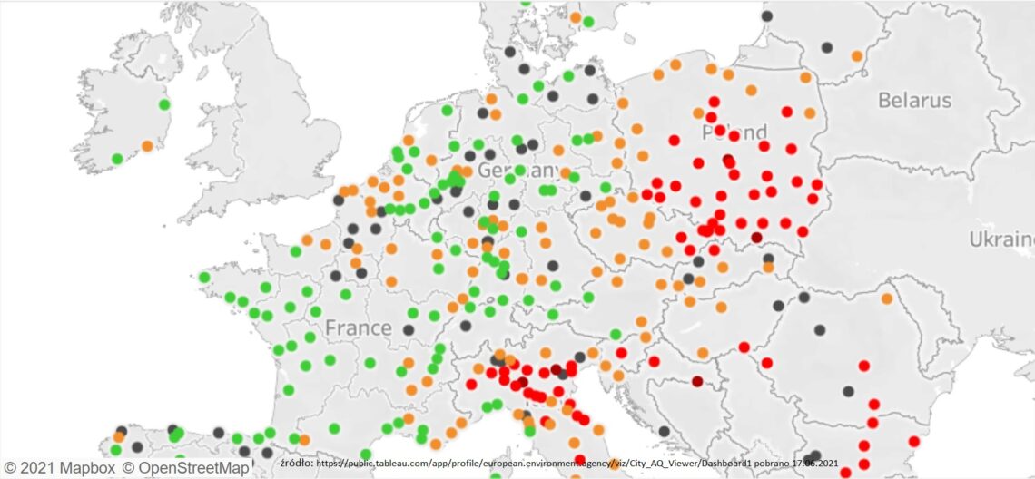 mapa zanieczyszczeń w Europie