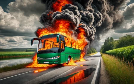 Autobus wiozący uczniów spłonął na N273